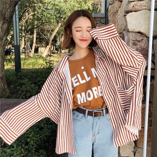Áo sơ mi kẻ sọc dáng rộng dài tay phong cách Hàn Quốc cho nữ