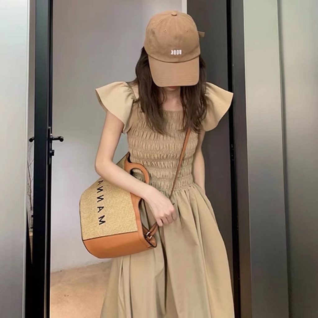 Đầm Lửng Ôm Dáng Hở Vai Eo Co Giãn Kiểu Pháp Thời Trang Mùa Hè Cho Nữ