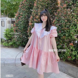 Đầm babydoll kate voan hồng phấn cổ phối xinh xắn Hàng y hình