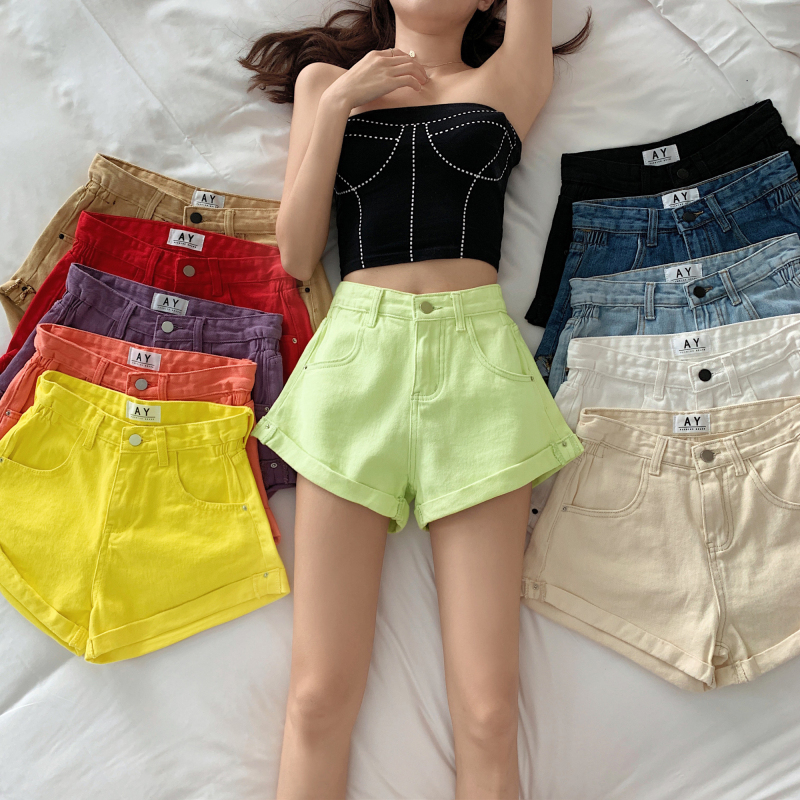 Quần đùi denim lưng cao ống rộng 11 màu sắc tùy chọn thời trang dành cho nữ | BigBuy360 - bigbuy360.vn