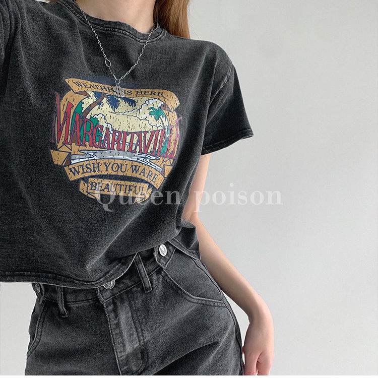 Áo Thun Nữ Tay Ngắn Kiểu Retro Phong Cách Âu Mỹ Thời Trang