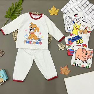 Đồ bộ dài tay bé gái bé trai màu trắng thun cotton mềm mịn mát từ 8-40kg