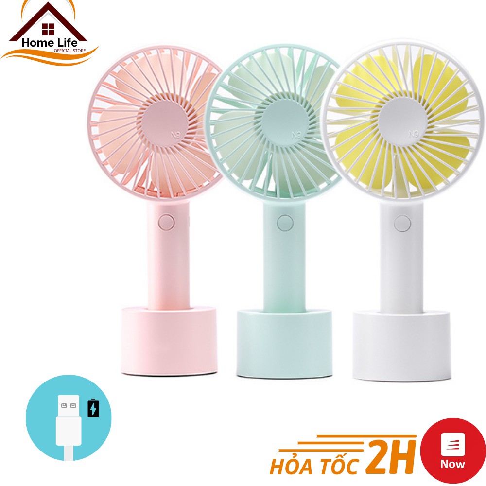 Quạt Cầm Tay Mini 4 Cánh Pin Sạc SS2 N9 Có Đế Để Bàn - Tiện Lợi Nhỏ Gọn