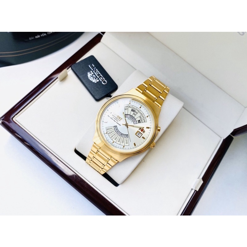 Đồng hồ nam dây thép lịch vạn niên Orient FEU00008CW Gold