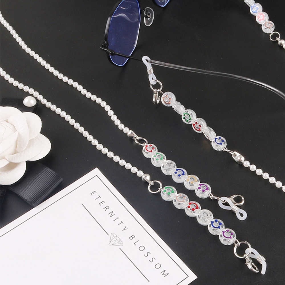 Dây đeo giữ mắt kính chống thất lạc hình mặt cười đính ngọc trai nhân tạo xinh xắn đa năng