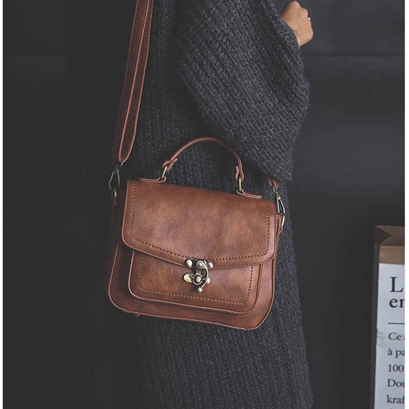 Túi Đeo Chéo Chuwanglin Làm Bằng Da Phối Khóa Vintage Dành Cho Nữ