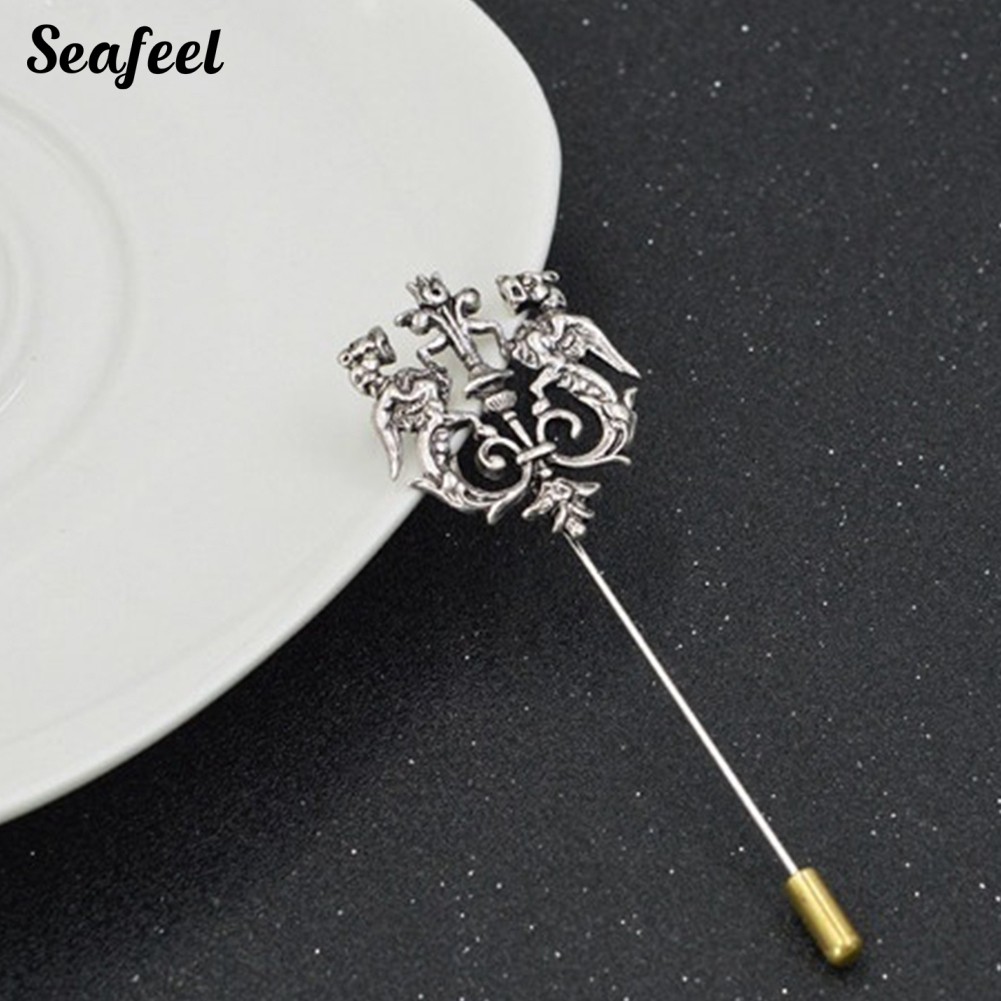 SF ✥Vintage Men Hollow Double Lion Brooch Pin Lapel Clip Party Jewelry Gift