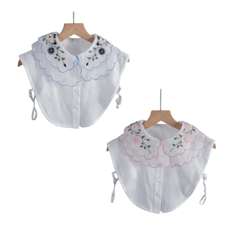 Áo Sơ Mi Lửng Cổ Bẻ Thêu Hoa Có Thể Tháo Rời Thời Trang Cho Nữ