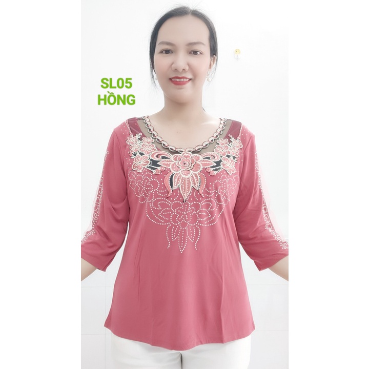 Áo thun đính đá co giãn cho mẹ ,u50-60 bigsize