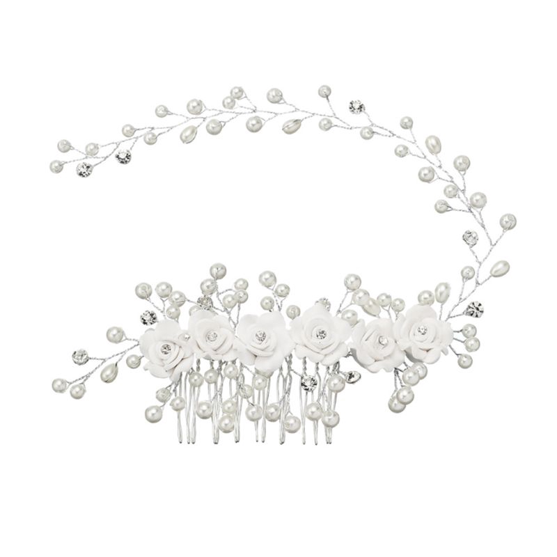 Lược cài tóc cô dâu đính hoa ngọc trai xinh xắn