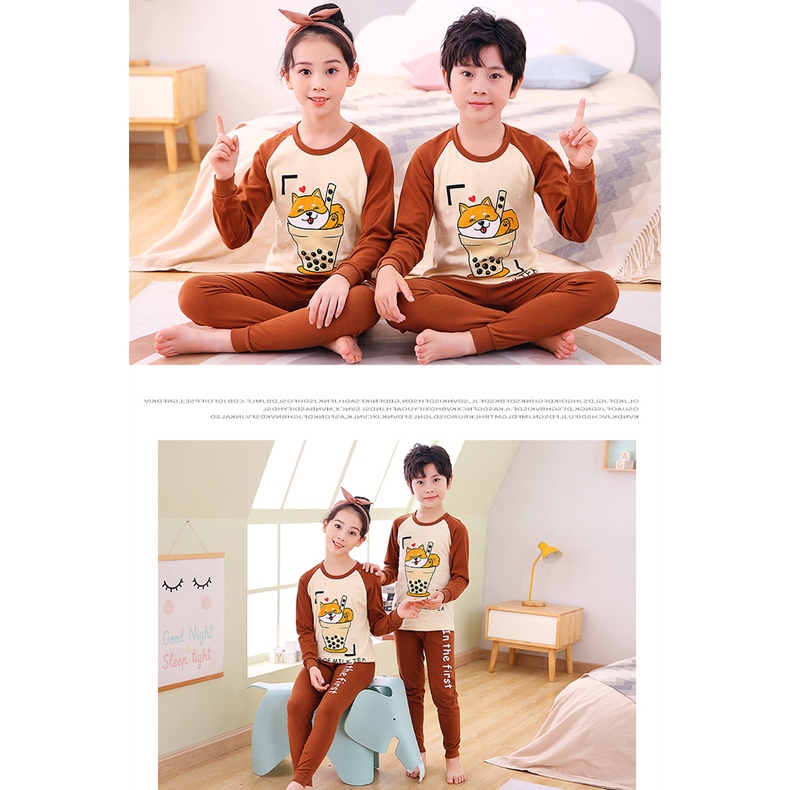 Bộ Đồ Ngủ Cotton Tay Dài 100-160cm Thời Trang Xuân Thu Cho Bé