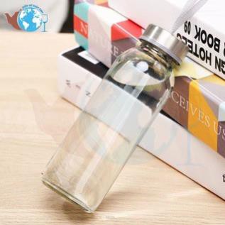 Bình Đựng Nước Thủy Tinh Nắp Inox, Dung Tích 500ml Có Dây Xách Tay Tiện Dụng - BX