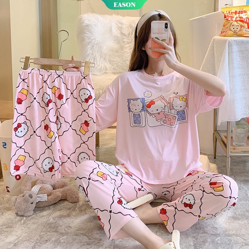 Bộ Đồ Ngủ Ba Món Áo Tay Ngắn + Quần Ngắn In Hình Dành Cho Nữ