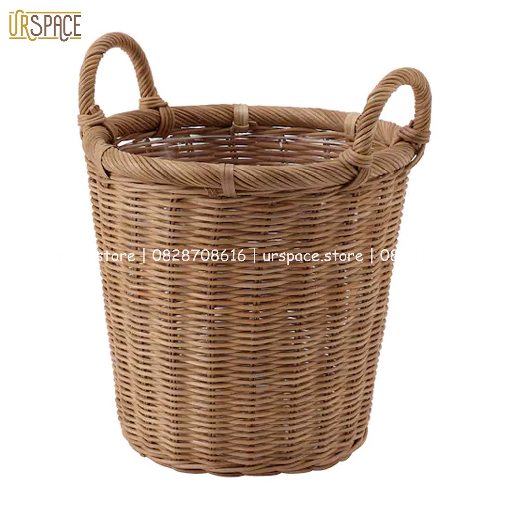Sọt mây tròn URSPACE trồng cây, đựng đồ, sắp xếp không gian, trang trí decor có quai cầm