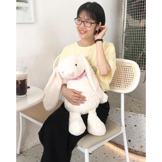 Thỏ bông trắng kem lông mịn cao cấp size to 60cm kèm yếm hoa dễ thương thú nhồi bông quà tặng|Gauxinhcorner