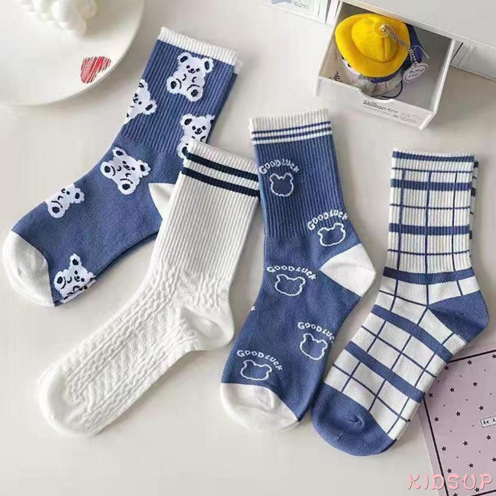 Tất dệt kim thoáng khí chống trượt in họa tiết hoạt hình dễ thương dành cho nữ