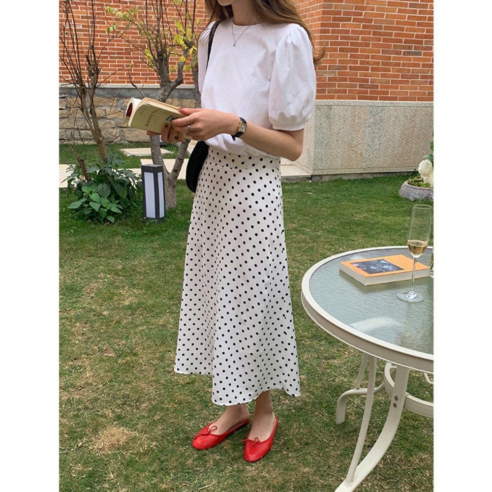 Chân váy dài dáng suông 2 lớp - Chân váy xòe chấm bi chất voan Nhật CV-CB | BigBuy360 - bigbuy360.vn