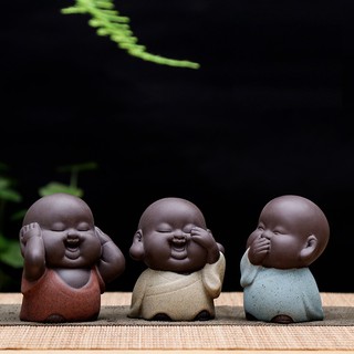 Bộ tượng Tam không mini bằng gốm tử sa, cát tím cao cấp
