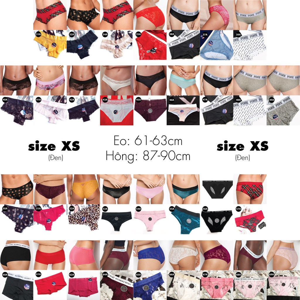 (size XS) Quần lót cotton, quần su, quần cotton phối ren, quần ren, lọt khe, Victoria's Secret USA
