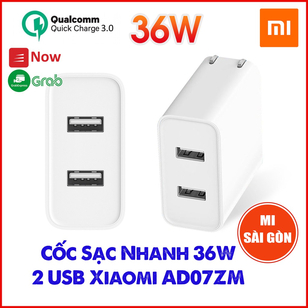 [Hỏa Tốc HCM] Củ sạc nhanh 36W 2 USB XIAOMI AD07ZM