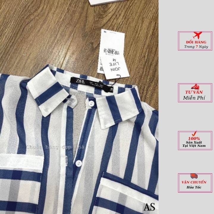 set áo sơ mi nữ form rộng kiểu kẻ sọc xanh trắng đẹp dài tay hàn quốc cao cấp,Chất vải tằm voan cực mát kiểu YoLoFashion