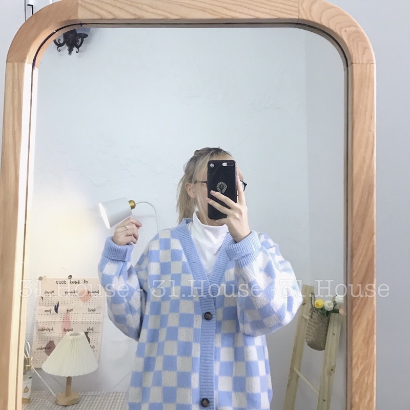 🍂Cardigan Len Form Rộng Hoạ Tiết Caro Siêu Dày Dặn Hot🏁Ảnh thật shop chụp ở cuối | BigBuy360 - bigbuy360.vn