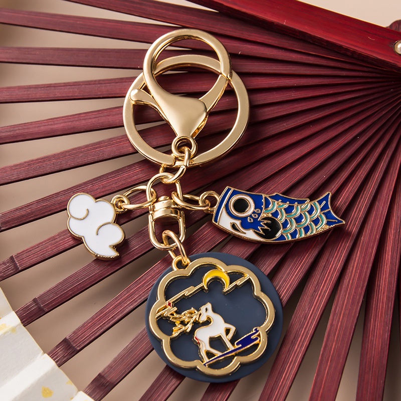 Móc khóa QIHE JEWELRY hợp kim mặt hình thỏ/ mèo/ hươu/ cá hoa phong cách Nhật Bản xinh xắn