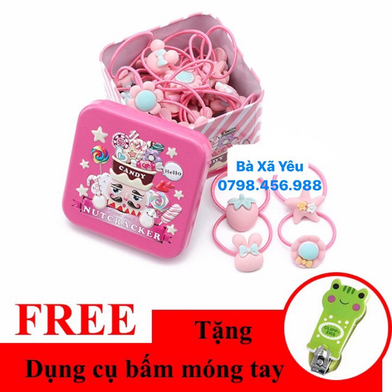 Hộp 40 thun cột tóc cho bé + Tặng dụng cụ bấm móng tay