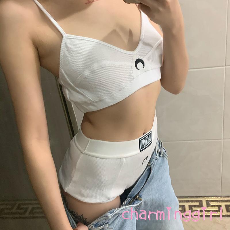 Bộ đồ lót 2 dây thêu hình mặt trăng thời trang mùa hè cho nữ