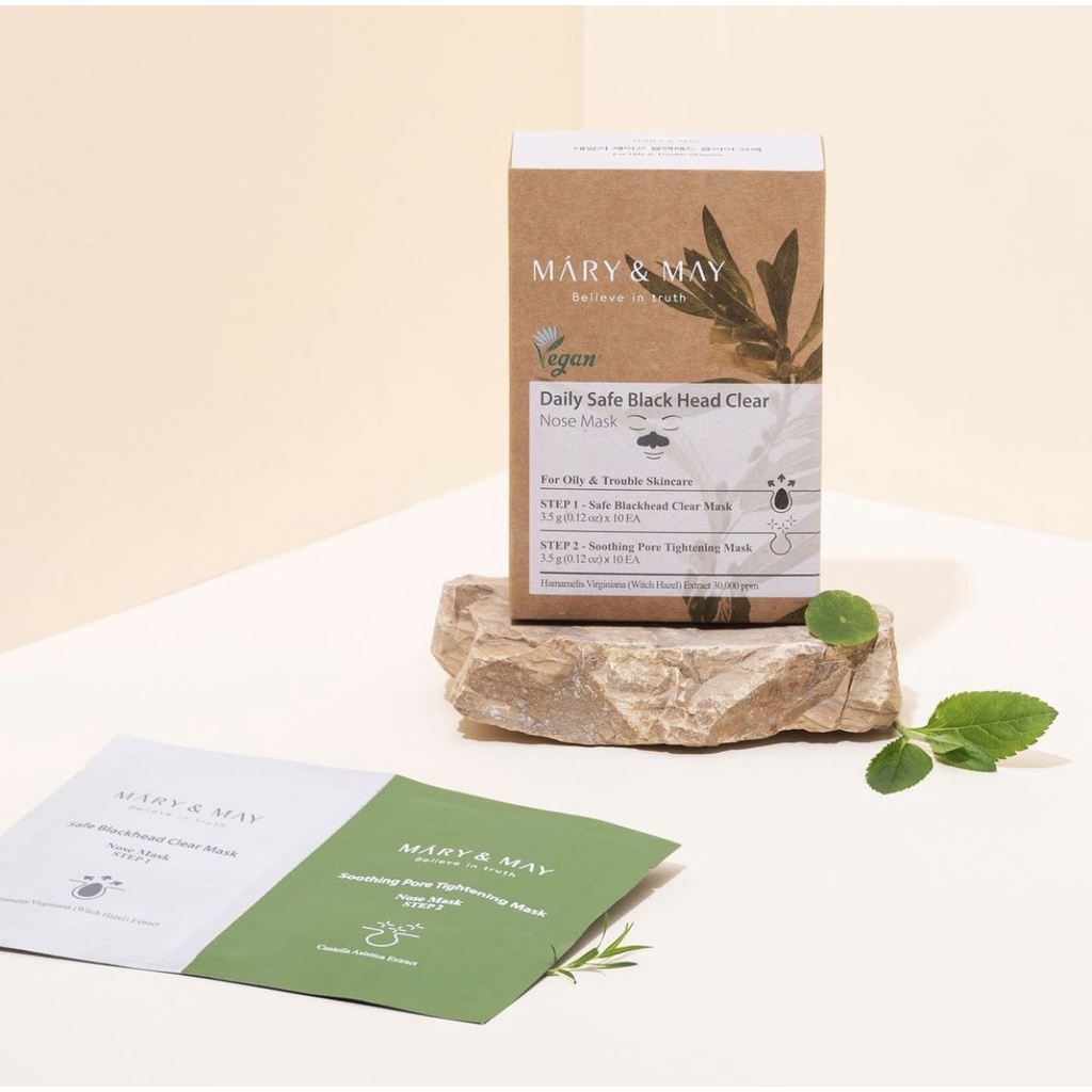 Mặt Nạ Làm Sạch Mụn Đầu Đen Thuần Chay Mary&May Daily Safe Black Head Clear Nose Mask 10 gói [nun.cleanbeau