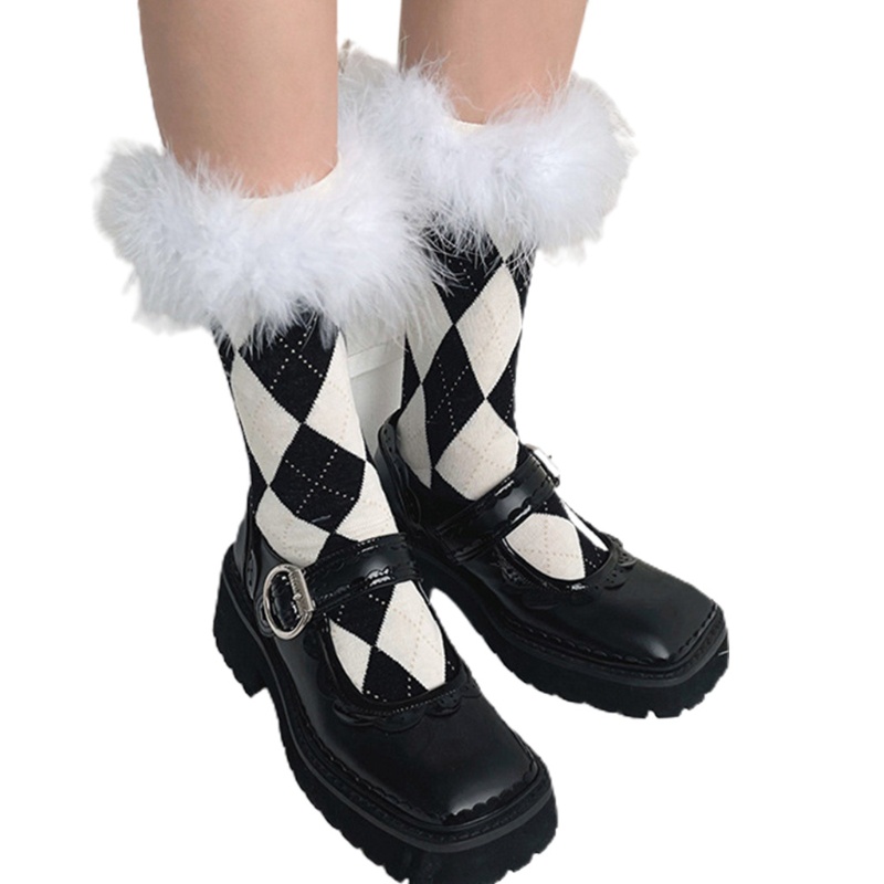 Tất Bắp Chân Lông Vũ Họa Tiết Kim Cương Ngọt Ngào Cho Nữ