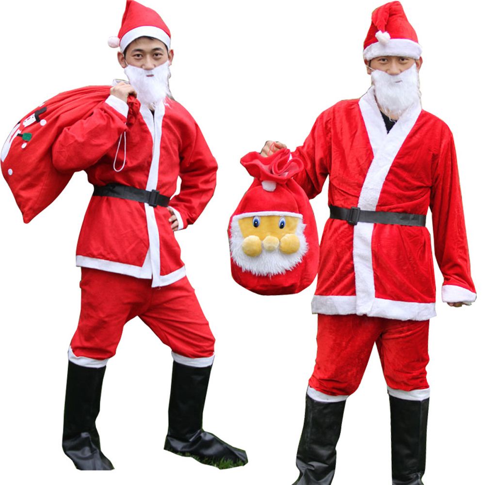 Bộ đồ hóa trang ông già noel dễ thương bằng vải nhung polyester màu trắng và đỏ dành cho người lớn
