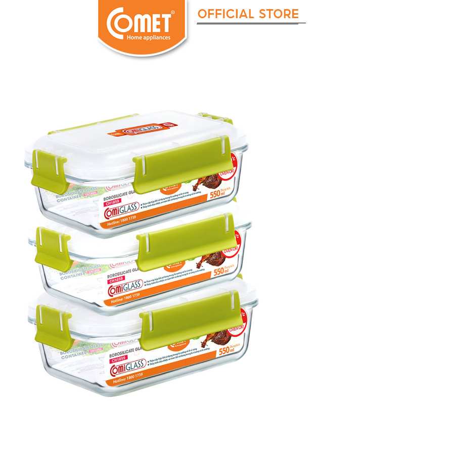 [LIFEMC11M2ADP -12% đơn 250K] Combo 3 hộp đựng thực phẩm thuỷ tinh Comet CH1858 - 550ml