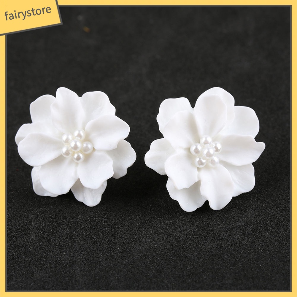 Bông tai hình hoa đính hạt ngọc trai thời trang dành cho nữ