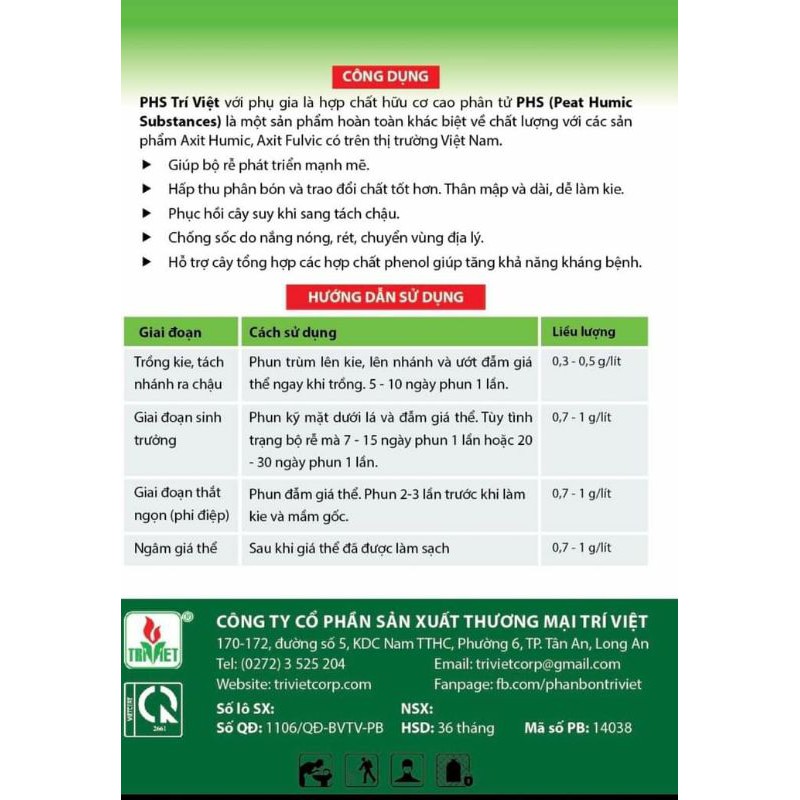 Phân bón lá cho lan, cây cảnh PHS TRÍ VIỆT giúp kích rễ, phục hồi cây suy, dễ làm kie