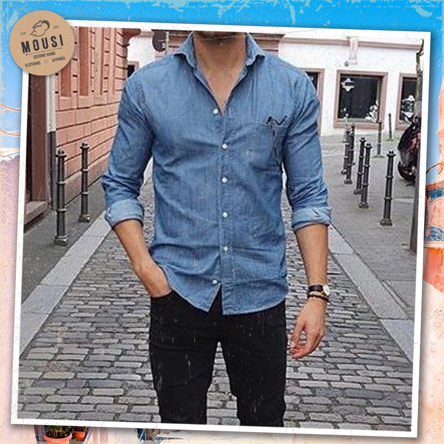 Áo sơ mi denim - jean secondhand (2hand)- [𝐅𝐑𝐄𝐄 𝐒𝐇𝐈𝐏] - vintage, cổ điển - (inbox để được tư vấn size) Mousi 2hand