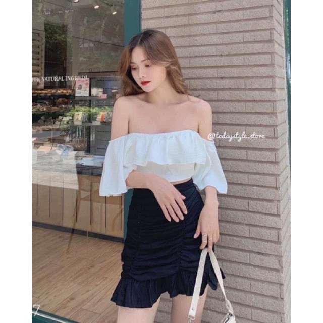 🌸🌸[ ẢNH THẬT + VIDEO ]áo thun nữ trễ vai 1 dây chất cotton xinh xắn 3 màu ĐEN/TRẮNG/VÀNG 🌸