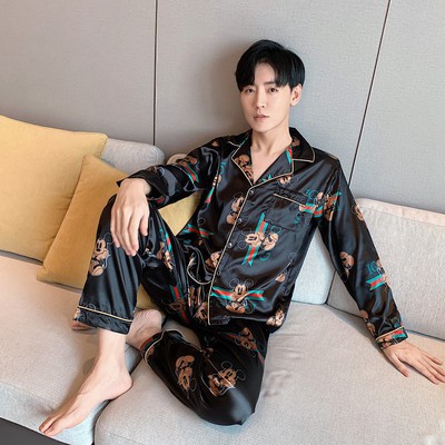 Bộ ngủ lụa Pijama nam màu trơn chất siêu đẹp,dài tay bốn mùa-giao hàng nhanh