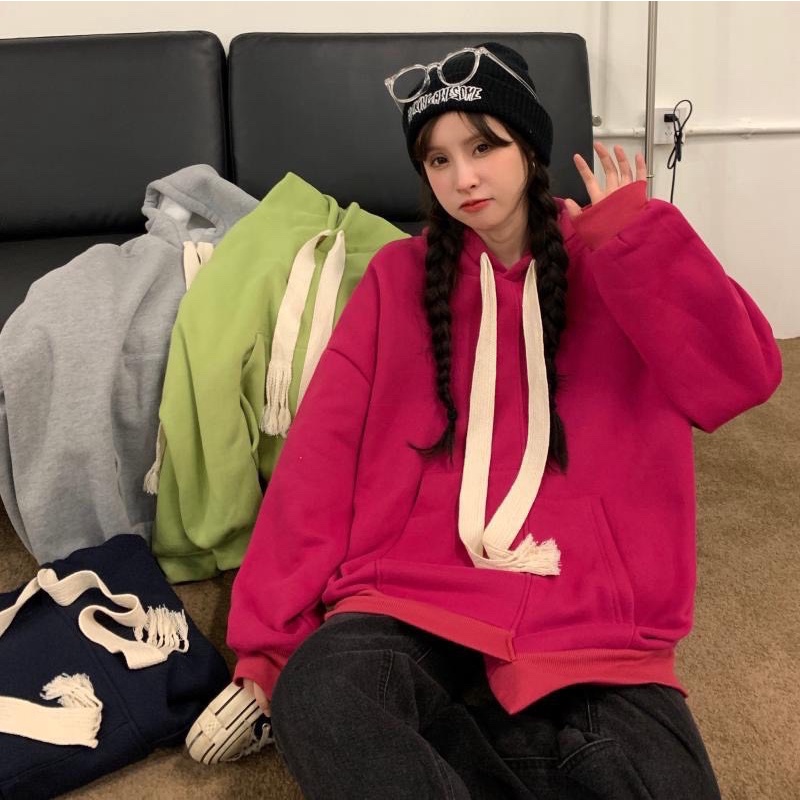 Áo Hoodie Dáng Rộng 🖤 TVX Clothes🤍 Áo Hoodie Lót Lông Trơn Dây Bản To | BigBuy360 - bigbuy360.vn