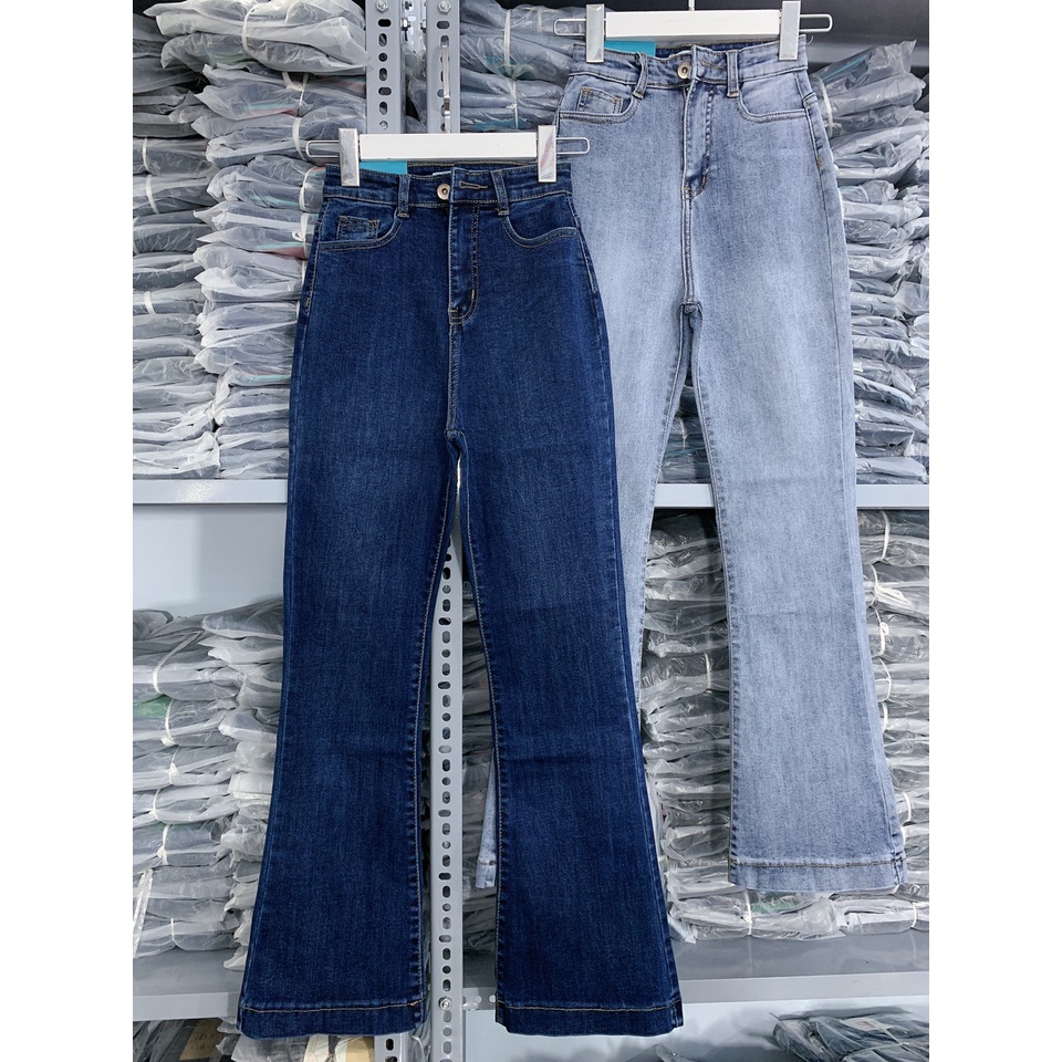 quần jeans nữ ống loe quần bò loe ống bass dài lai to cạp lưng siêu cao chất jean co dãn