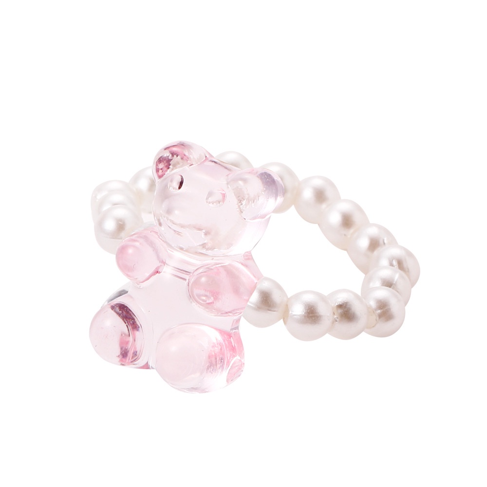 (0365) Nhẫn Nhựa Resin Gấu Màu Sắc Co Dãn Dễ Thương Trẻ Trung Hàn Quốc