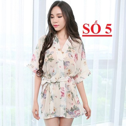 Áo choàng ngủ kimono chiffon hoa freesize 40-60kg kèm quần lót nữ VN100012 | BigBuy360 - bigbuy360.vn