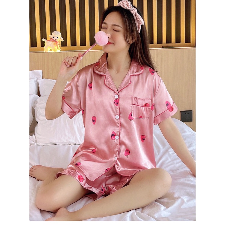 [giảm 10% đơn 200K] Bộ đồ Pijama lụa💖Bộ lụa thiết kế Quần Sooc Họa tiết chất liệu satin măt rười rượi cao cấp