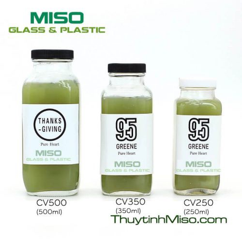 BỘ 4 CHAI THỦY TINH VUÔNG 500ML NẮP VẶN CAO CẤP ĐỰNG SỮA HẠT, NƯỚC ÉP CV500ml