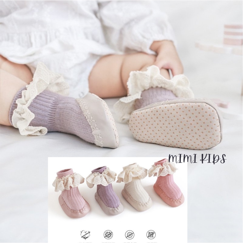 Giày tập đi chống trơn trượt viền ren cho bé Mimi Kids T07