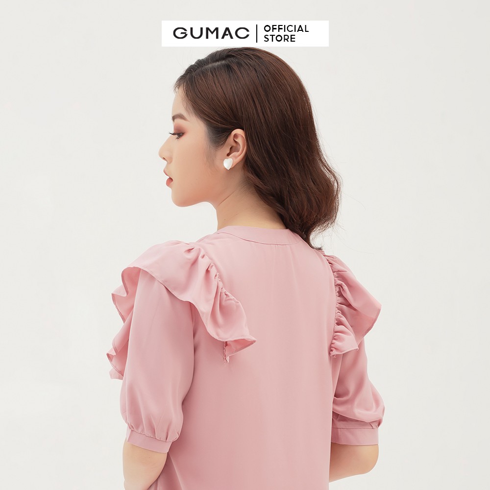 Đầm suông nữ phối bèo vai GUMAC thiết kế dễ thương, xinh xắn màu hồng DB308 | BigBuy360 - bigbuy360.vn