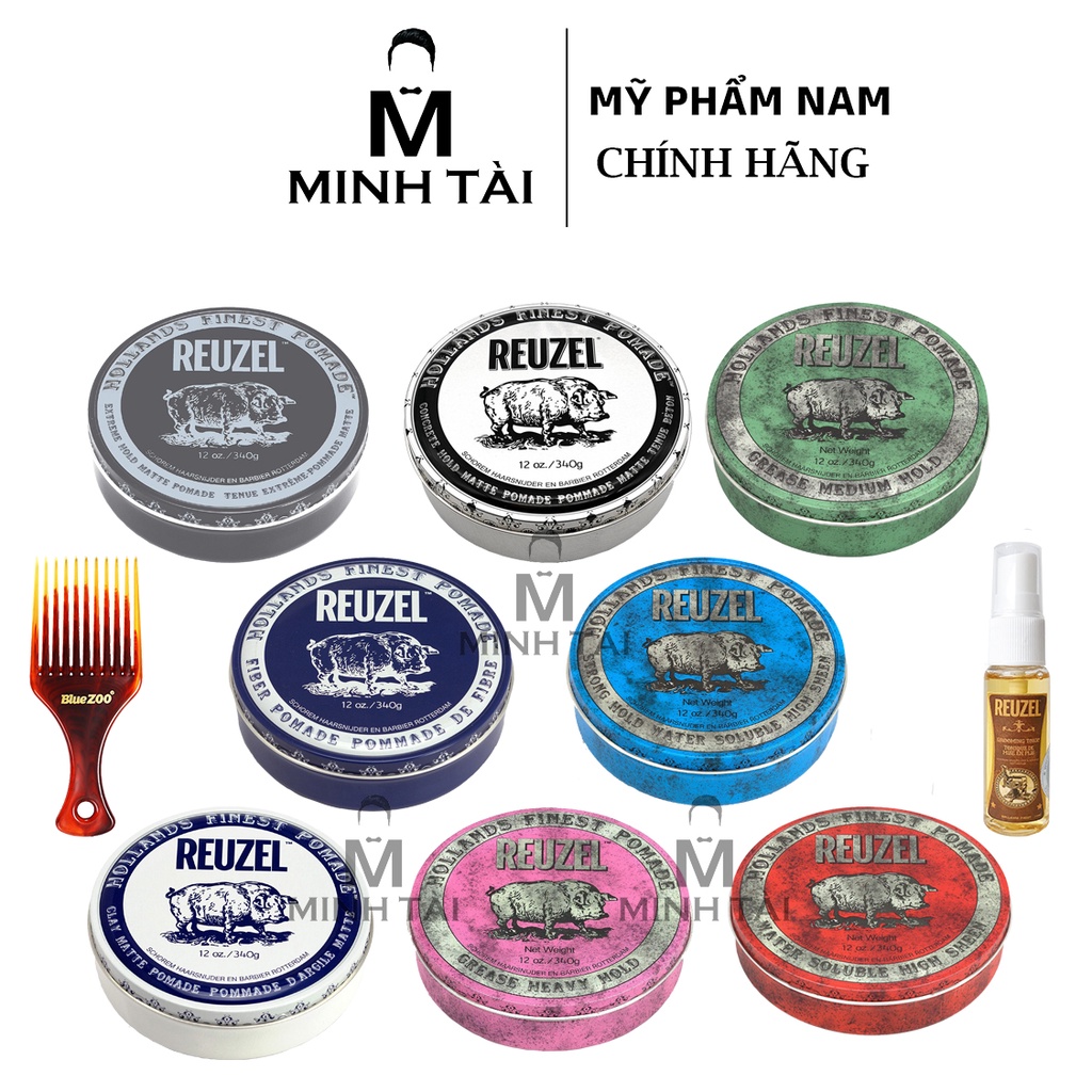 Sáp Vuốt Tóc Nam REUZEL Pomade - 340g - Hàng Chính Hãng + Xịt Dưỡng Tóc Reuzel Tonic 20ml + Lược Chải Tóc Pomade