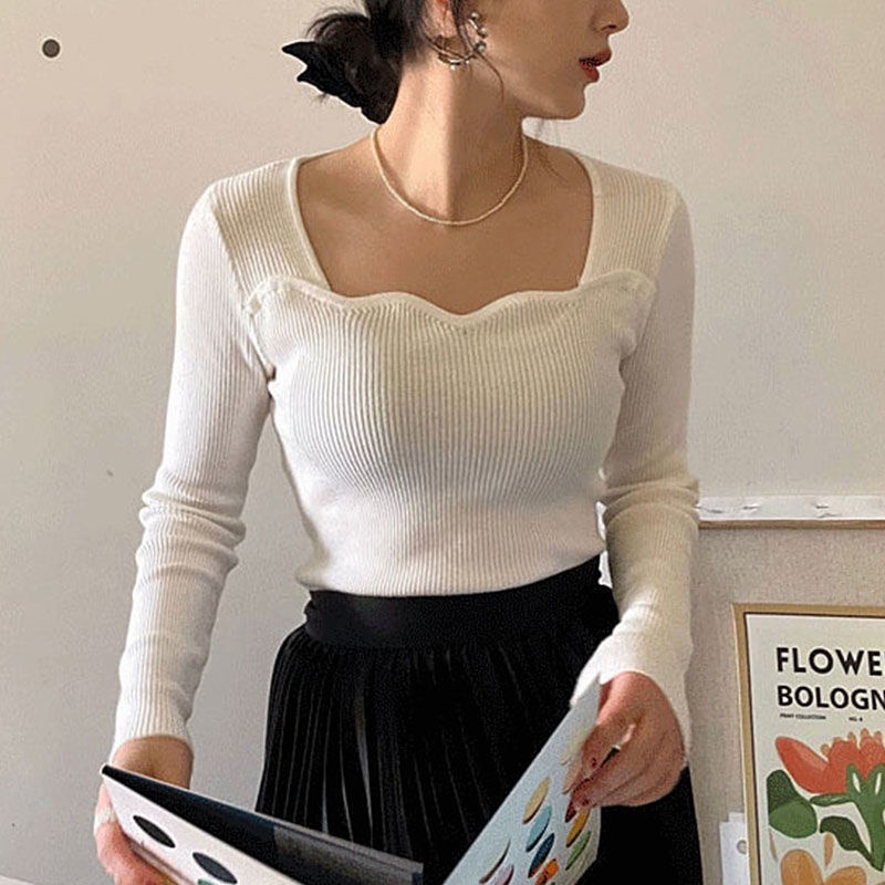 Áo Dệt Kim Cổ Ren Gợn Sóng Phong Cách Hàn Quốc Thời Trang Mùa Xuân Mới 2022