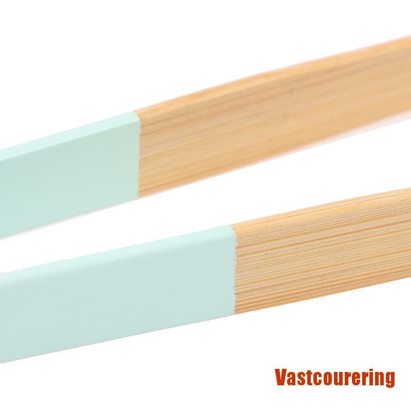 VASTring Blue Yellow Bamboo Cooking Kitchen Tongs Food BBQ Tool Salad Bacon Steak Br