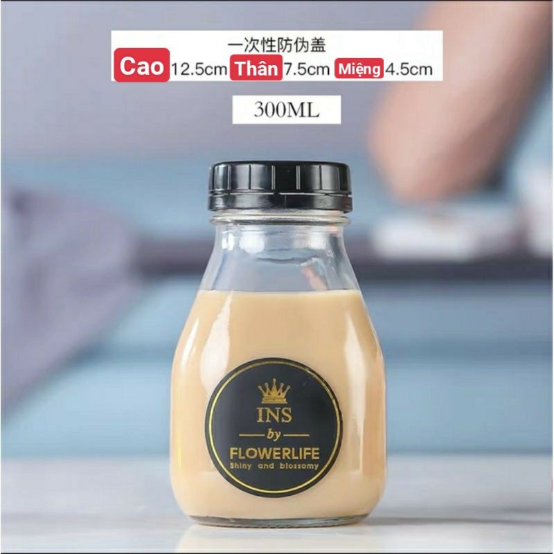 Chai Thủy Tinh Vuông Lùn 300ml nắp nhựa không gỉ loại dày đẹp